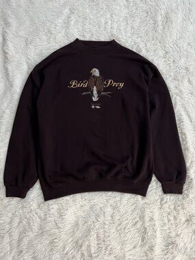 Vintage Bird of Prey Embroidered Eagle Long Sleeve Sweatshirt - Black/A196